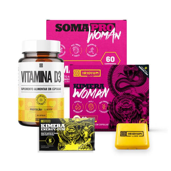 Combo Kimera Woman + Soma Pro Woman ZMA + Vitamina D + Kimera Gum Unitário + Porta Cápsulas